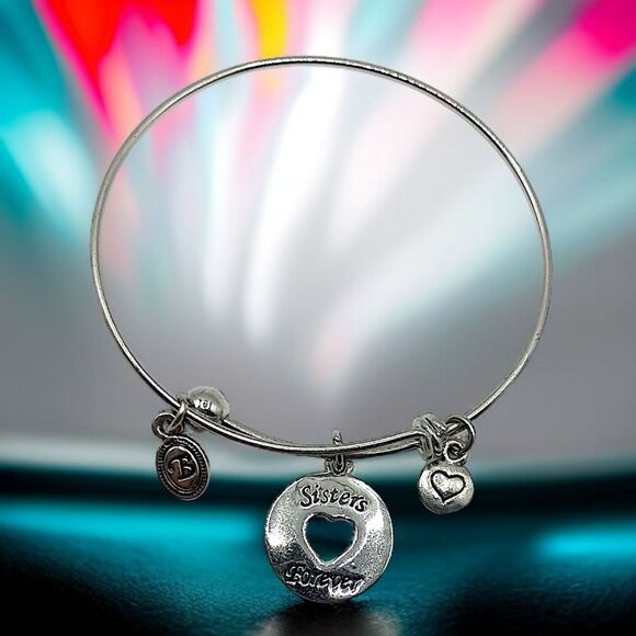 Brighton Sisters Forever Bangle Bracelet Expandable Silver Tone Charm Vintage  - Picture 8 of 16